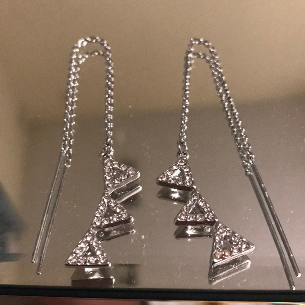 Rebecca Minkoff Silver Theader Triangle Earrings